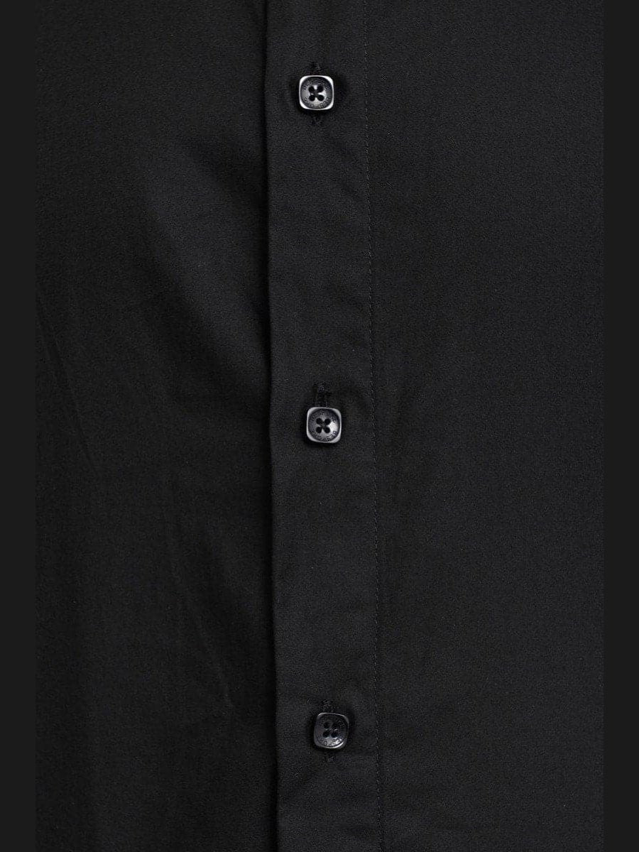 Bespoke Trim Fit Solid Black Spread Collar Cotton Casual Dress Shirt