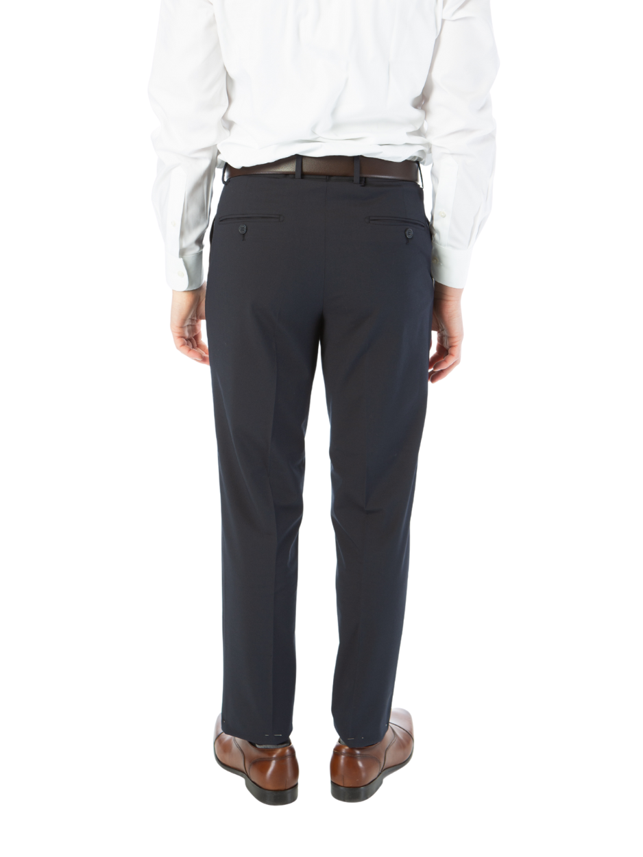Raphael Mens Solid Navy Blue Slim Fit Flat Front Prehemmed Stretch Dress Pants
