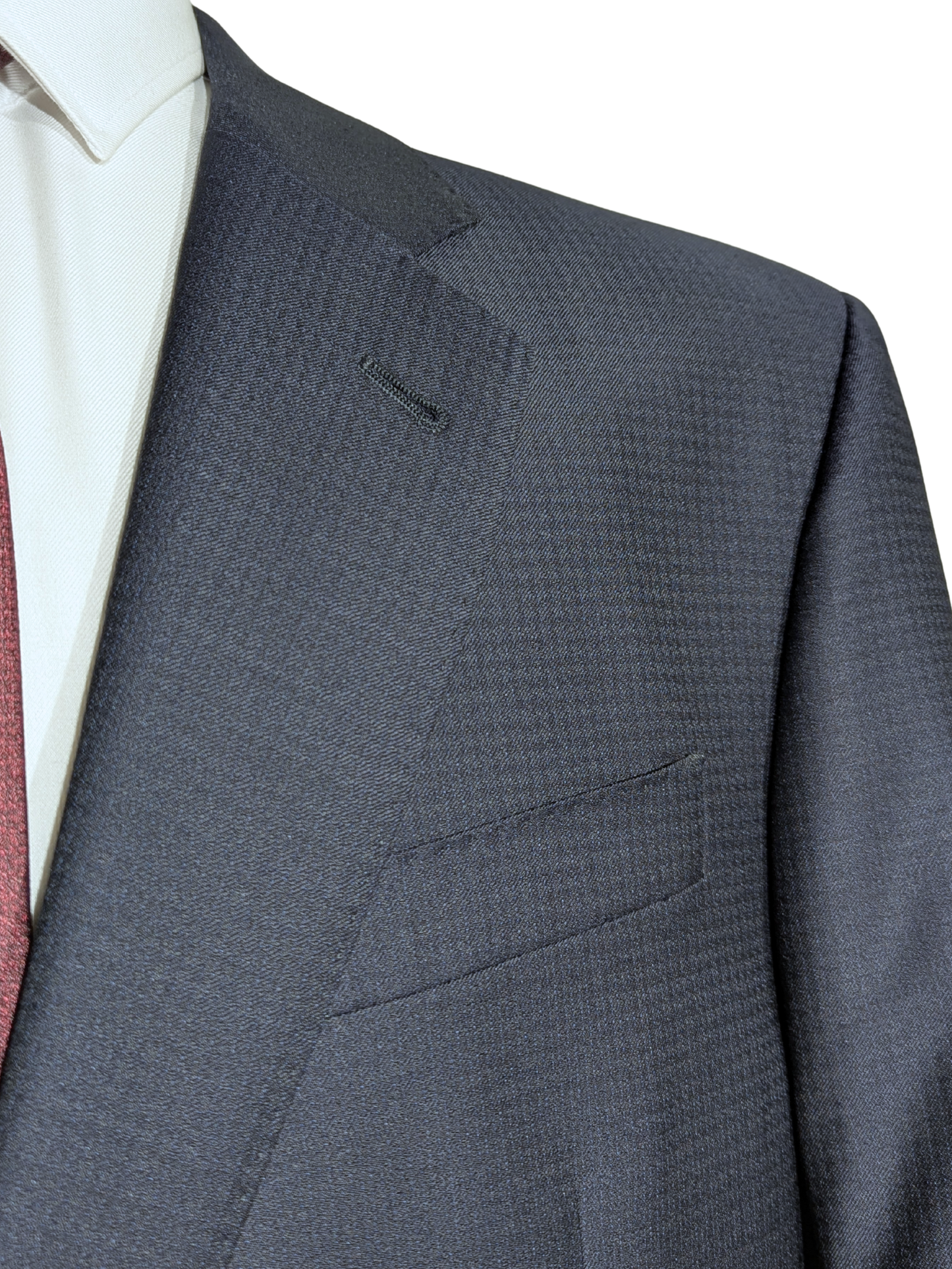 Armani Collezioni G-line Navy Blue Check Notch Lapel Wool Slim Fit 2-Button Suit - 48R