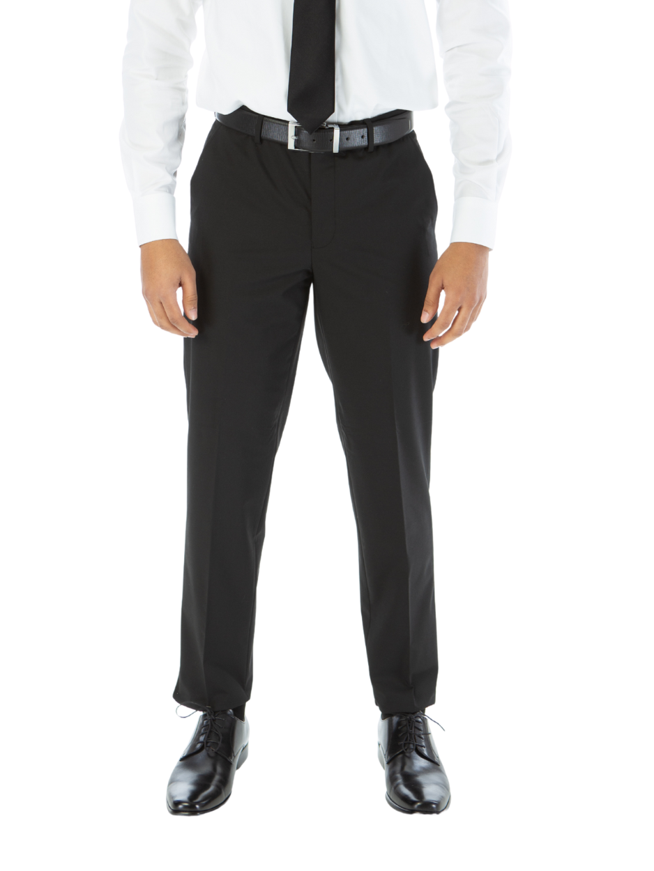 Raphael Mens Solid Black Slim Fit Flat Front Prehemmed Stretch Dress Pants