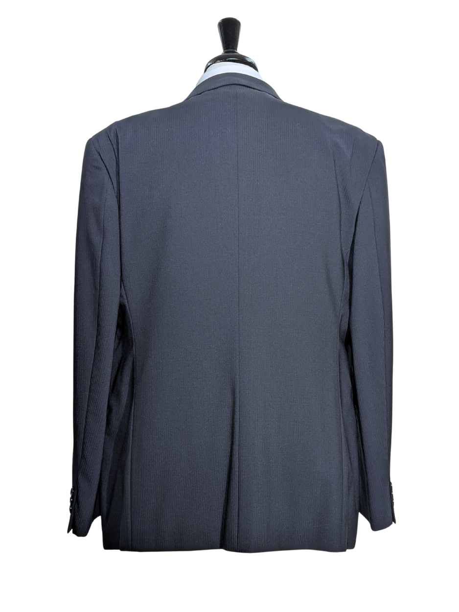 Armani Collezioni Navy Tonal Pinstriped Notch Lapel 3-Piece wool Stretch Suit - 48R