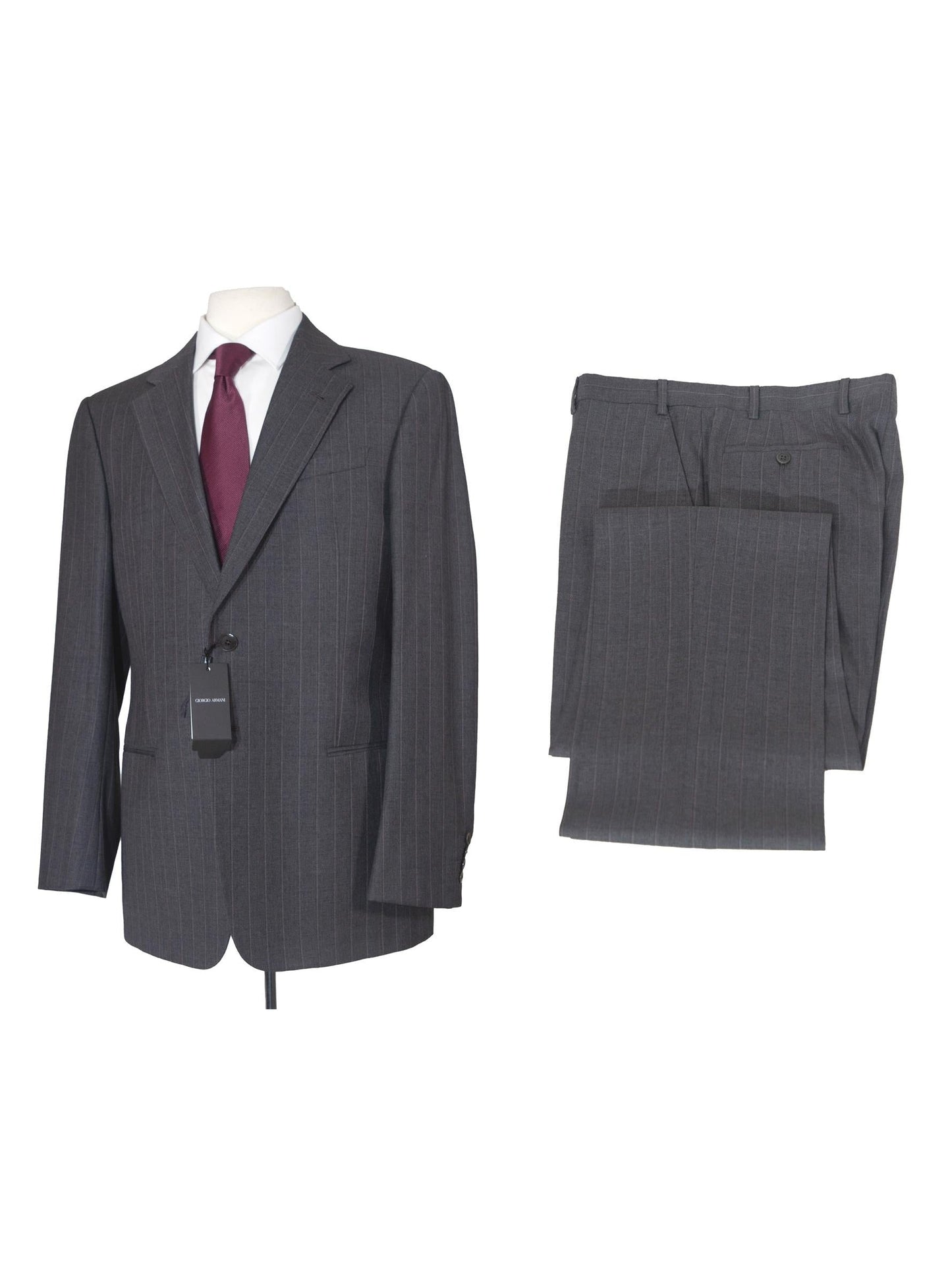 Armani Collezioni Mens 42R Gray Striped Wool Blend 2 Piece Suit