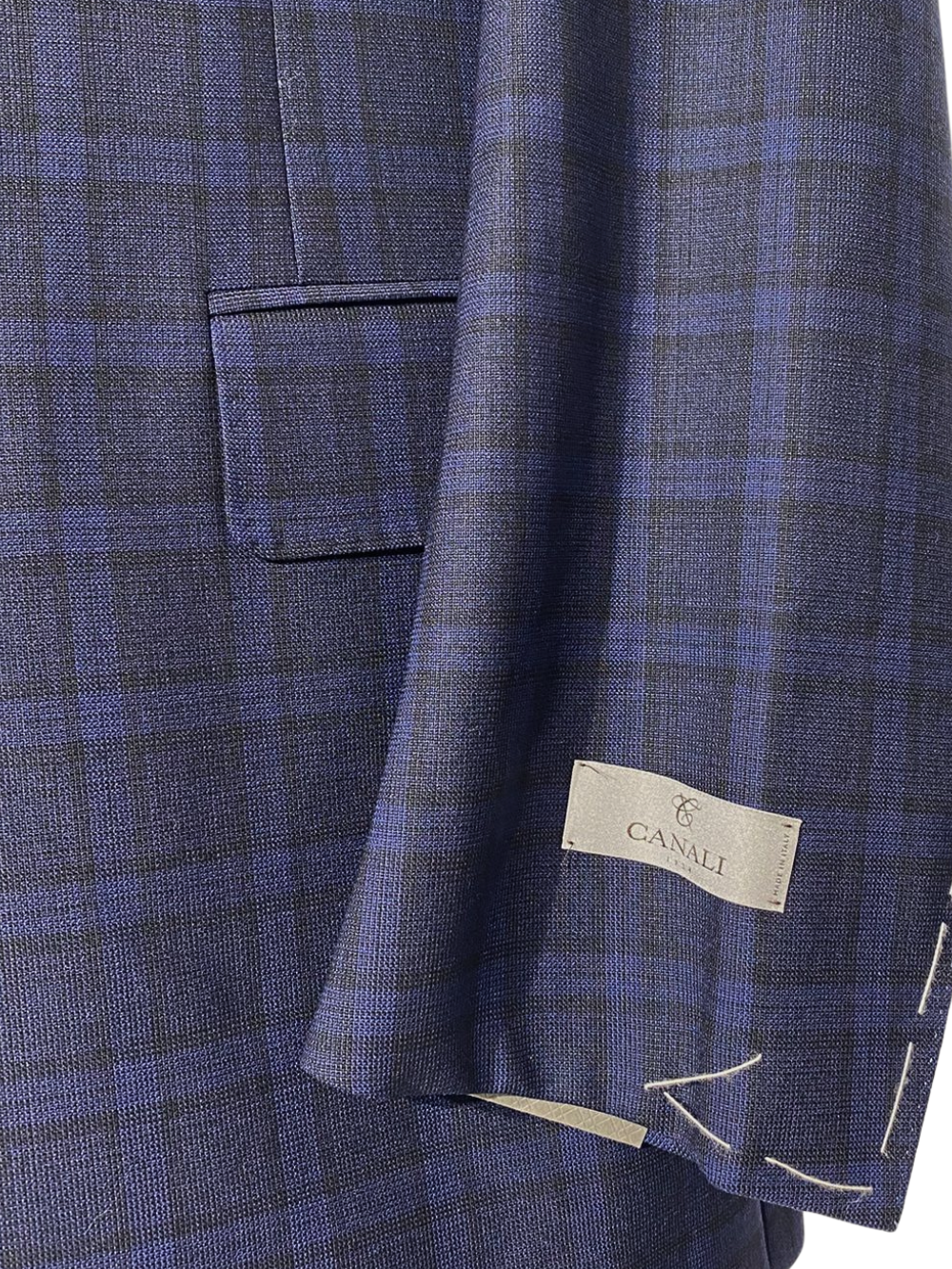 Canali Navy Blue Windowpane Plaid Notch Lapel 100% Wool 2 Button Suit 44L