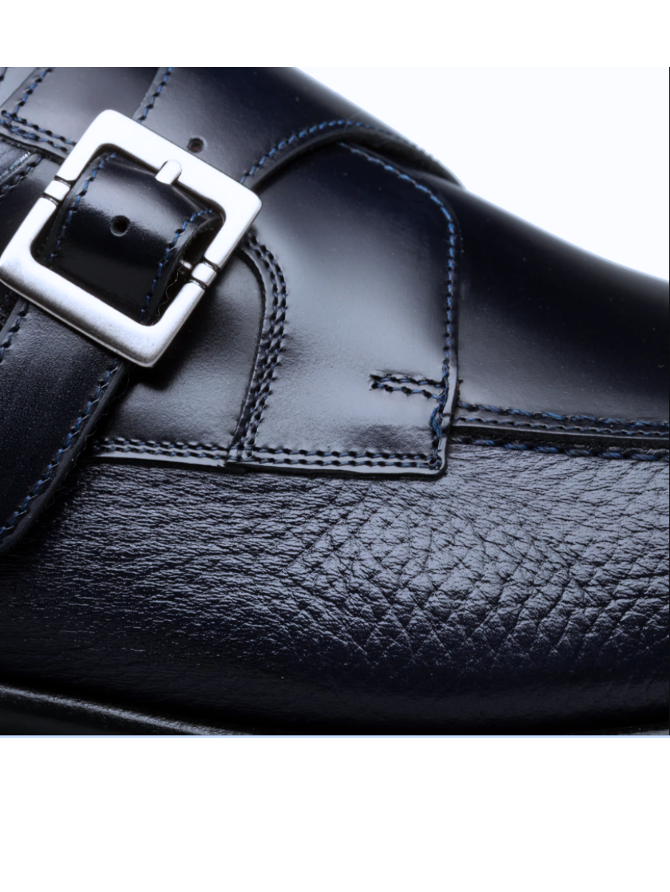 Mezlan Pego Navy Blue Deerskin & Calf Monk Strap Dress Shoes