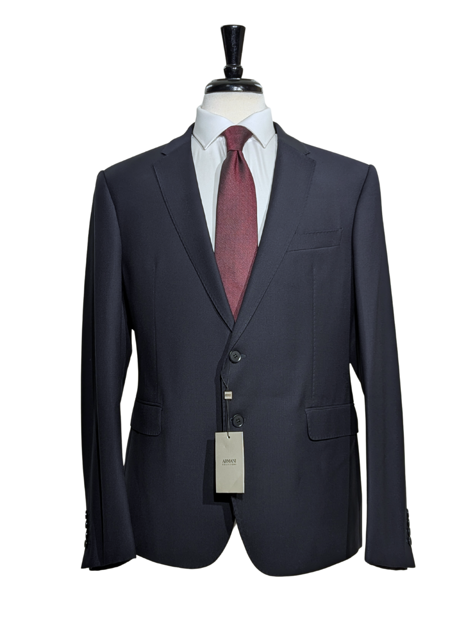 Armani Collezioni Solid Dark Blue M-Line Notch Lapel Modern Fit 2 Button Wool Suit - 38R