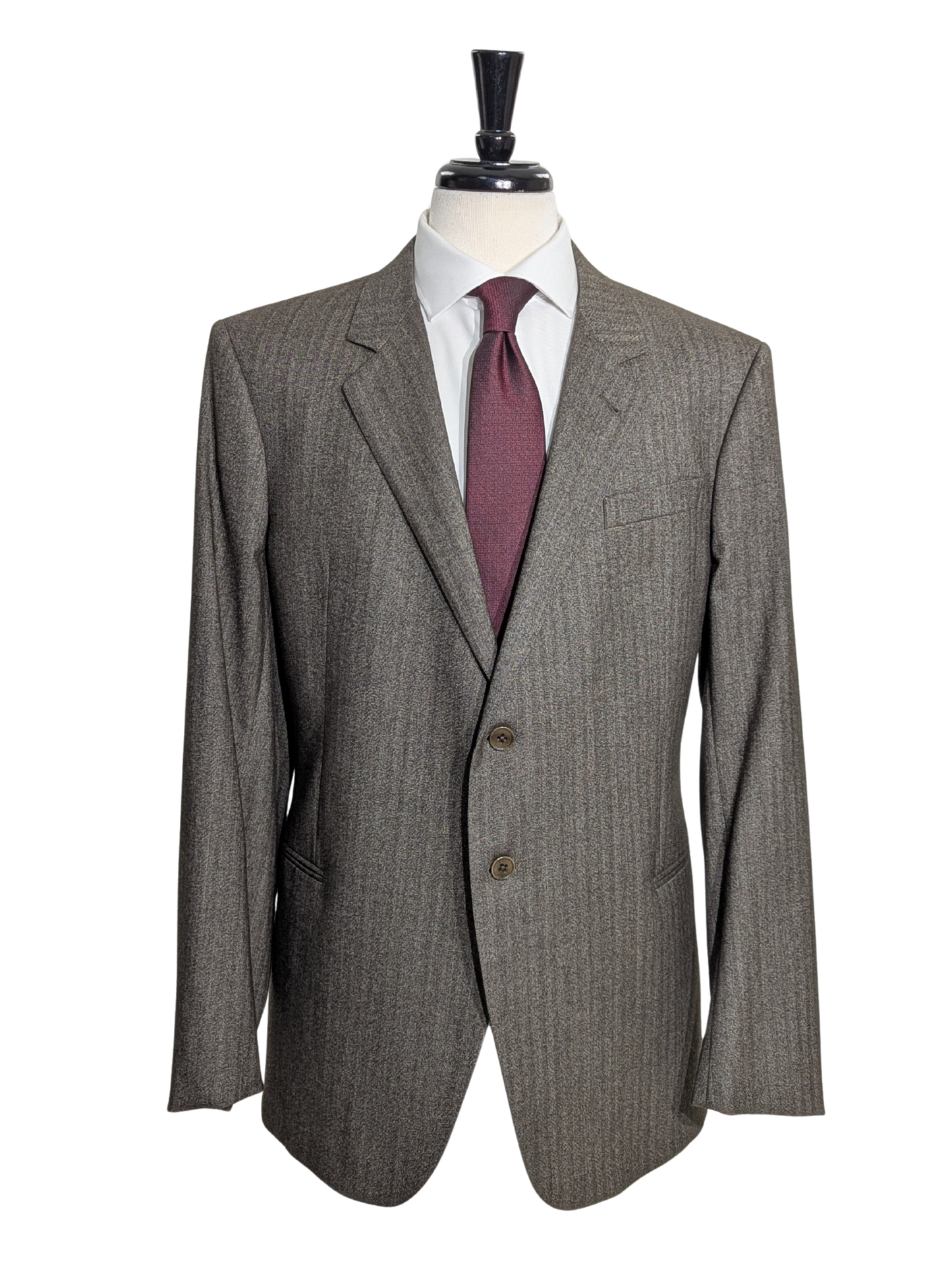 Armani Collezioni Rosy Brown Herringbone Notch Lapel Wool Blend 2-Button Suit - 46R