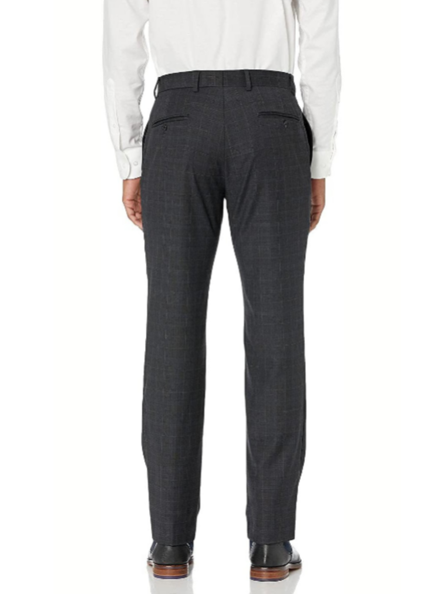Tommy Hilfiger Charcoal Grey with Light Blue Windowpane Modern Fit Notch Lapel Wool Stretch Suit