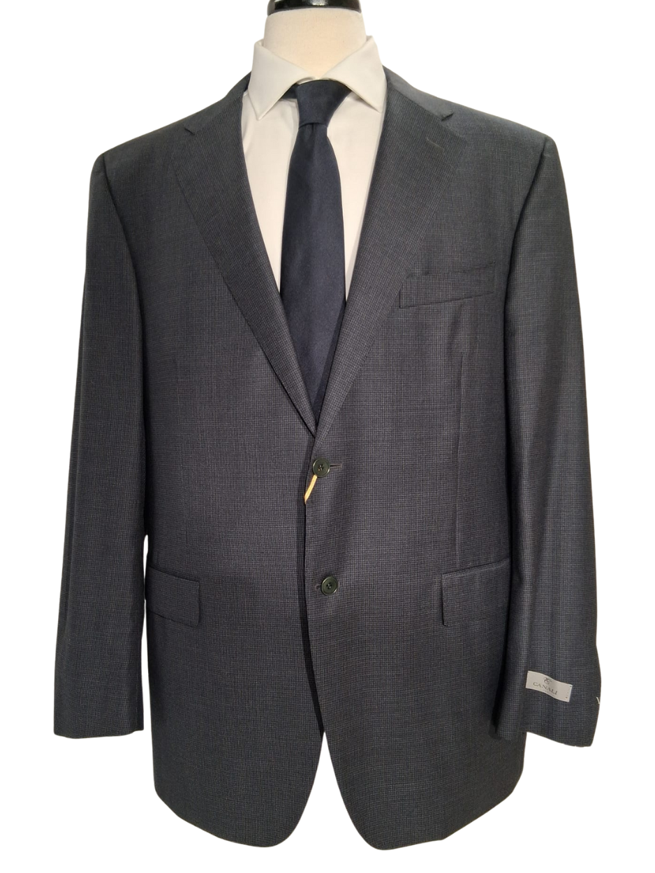 Canali Grey Micro Check 100% Wool Suit 46L