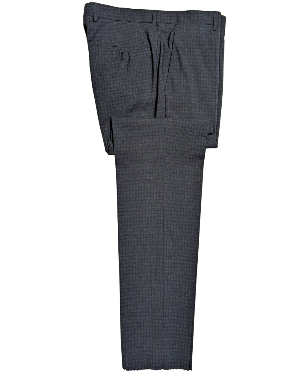 Hugo Boss Lanificio Blue and Gray Tonal Check Slim Fit Notch Lapels Wool 2-Button Suit - 40R