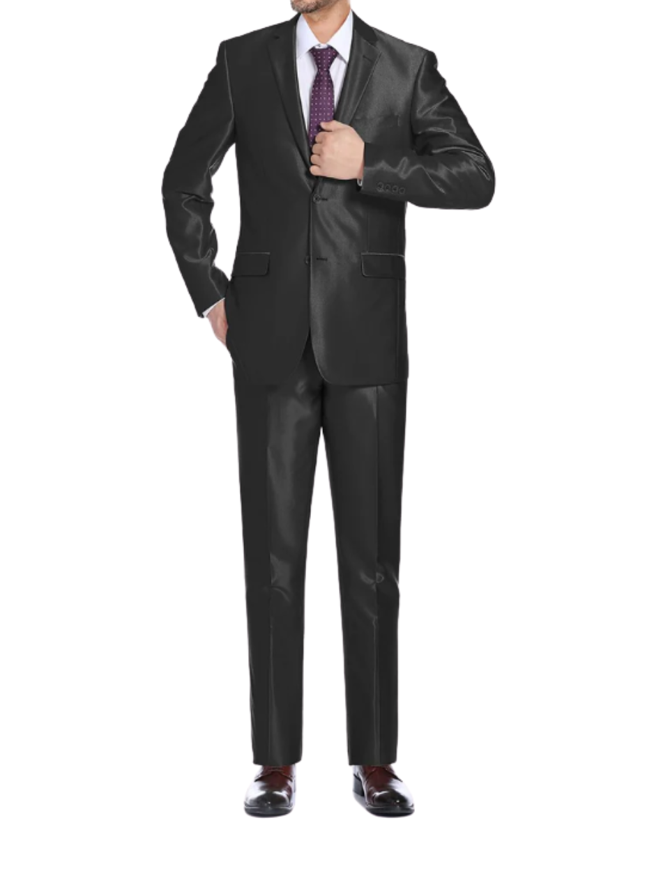 Raphael Solid Black Classic Fit Sharkskin Two Button Notch Lapel Suit