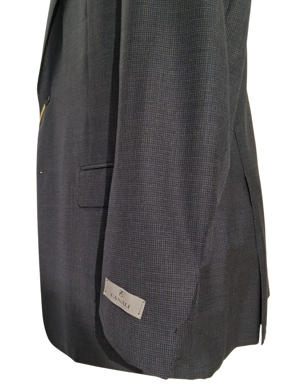 Canali Grey Micro Check 100% Wool Suit 46L