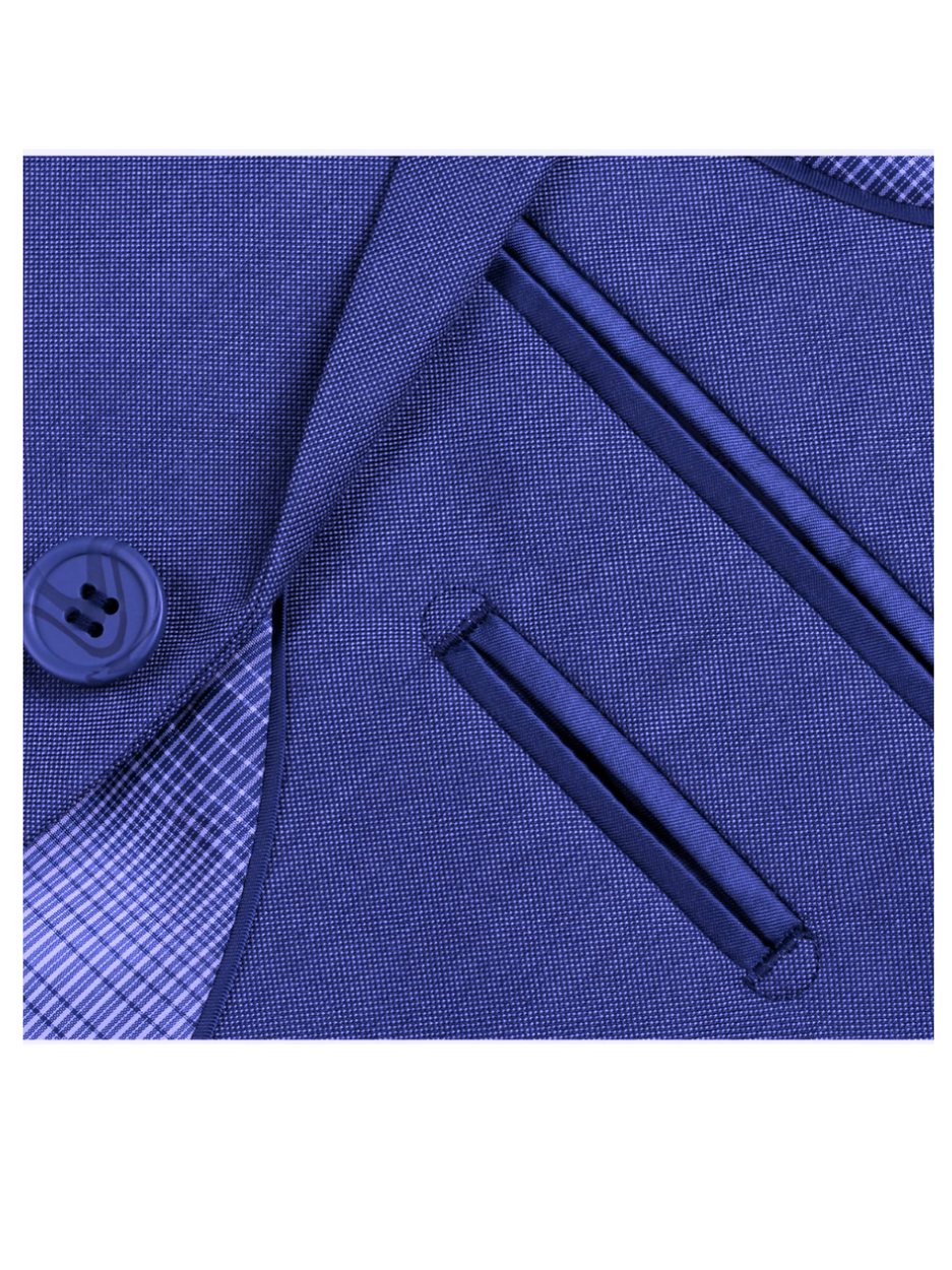 Raphael Blue Textured Slim Fit Notch Lapel Patch Pockets Two Button Stretch Travel Suit