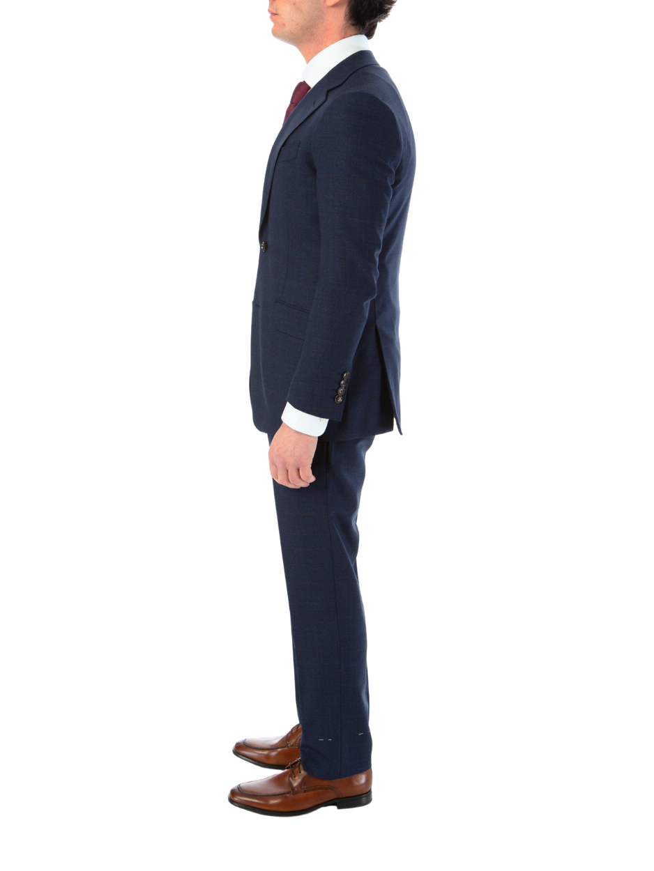 Tovaglia Mens Slim Fit Blue Plaid 100% Wool 2 Piece Suit