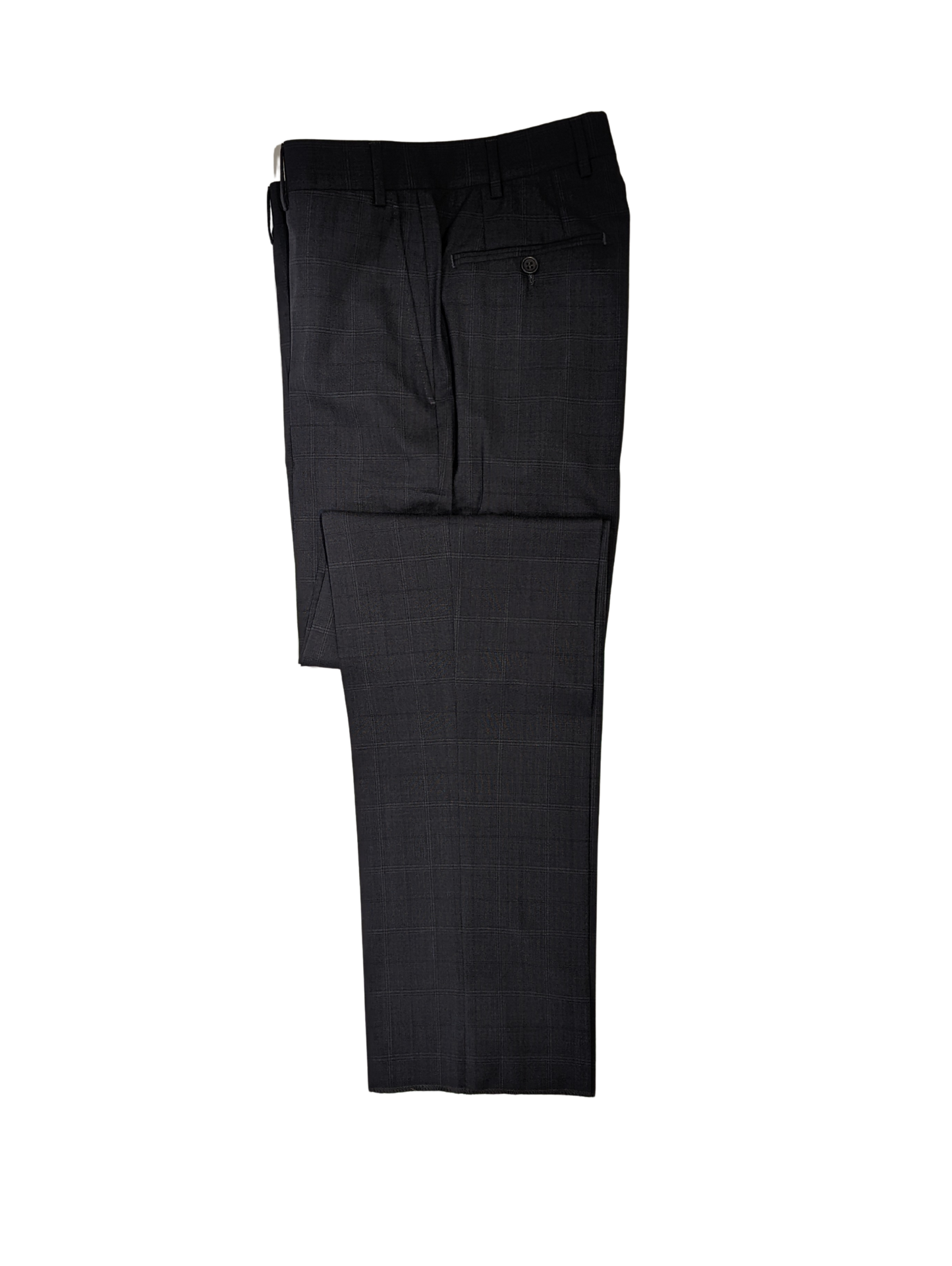 Canali Men's Charcoal Windowpane 100% Wool Suit 34S