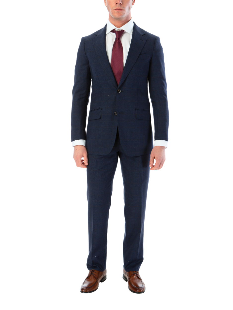 Tovaglia Mens Slim Fit Blue Plaid 100% Wool 2 Piece Suit