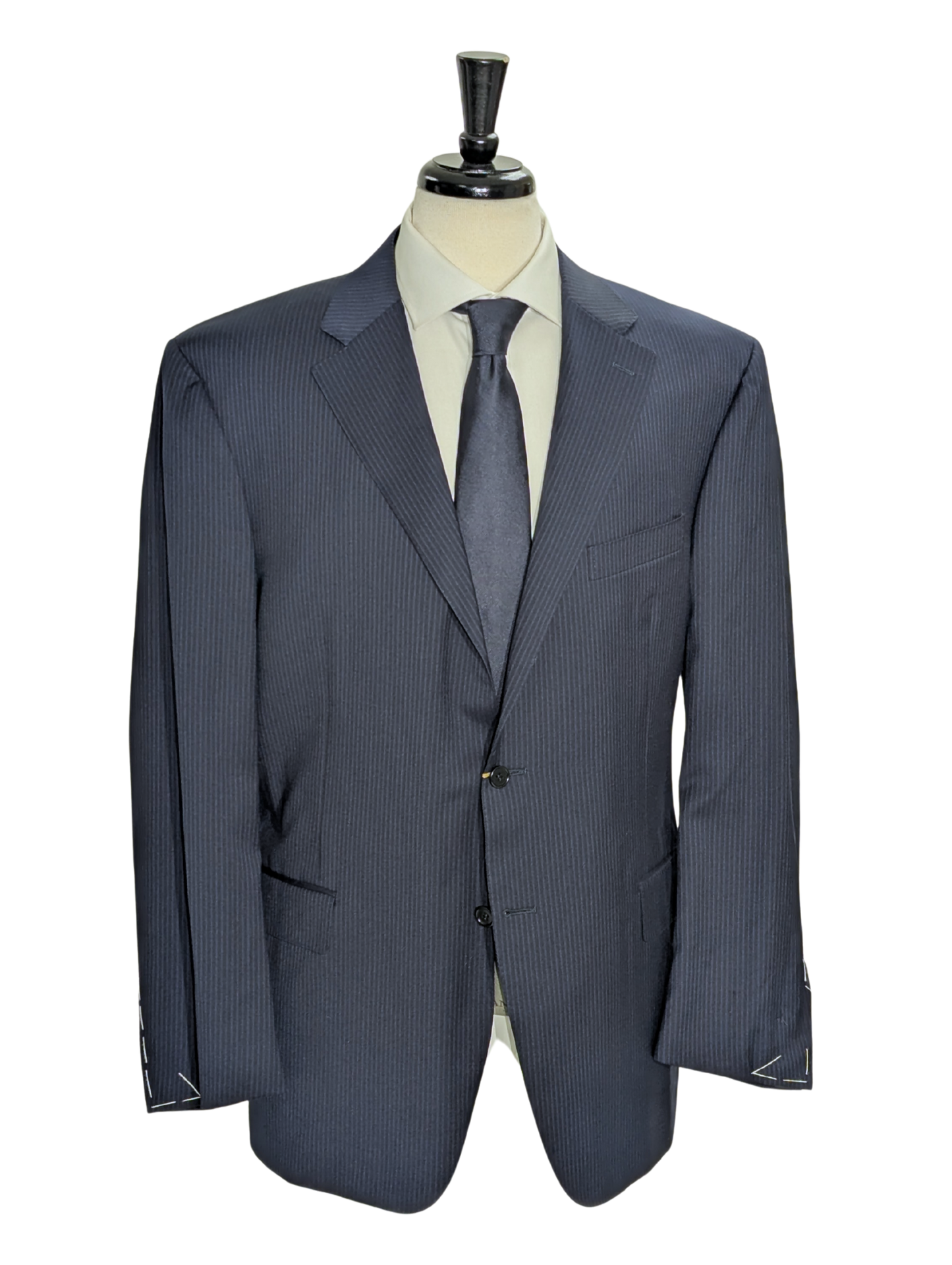 Canali Navy Pinstriped 100% Wool 2 Button Suit 48R