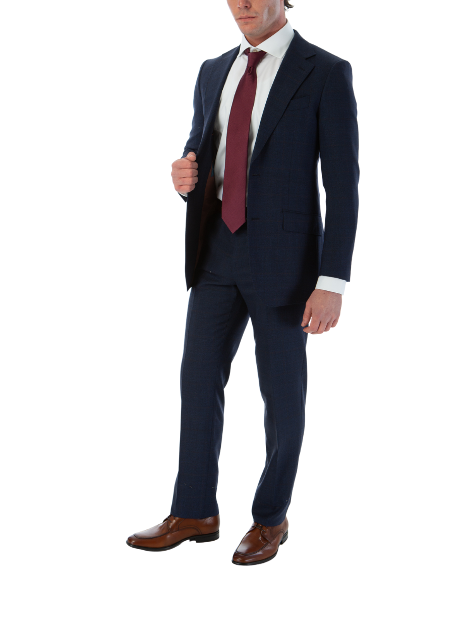 Tovaglia Mens Slim Fit Blue Plaid 100% Wool 2 Piece Suit