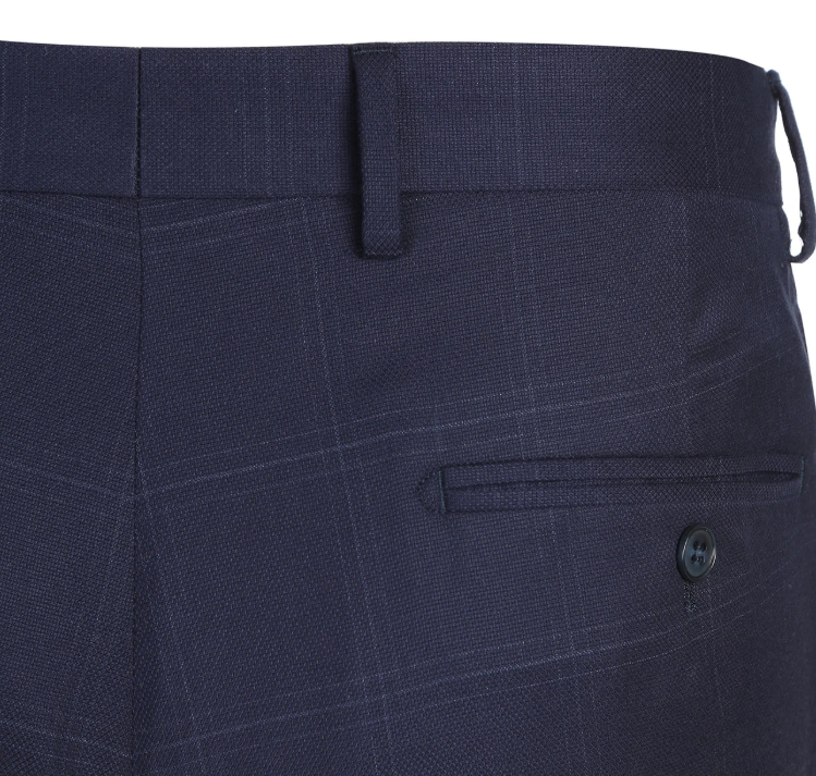 Raphael Windowpane Navy Blue Slim Fit Notch Lapels Two Button Stretch Suit