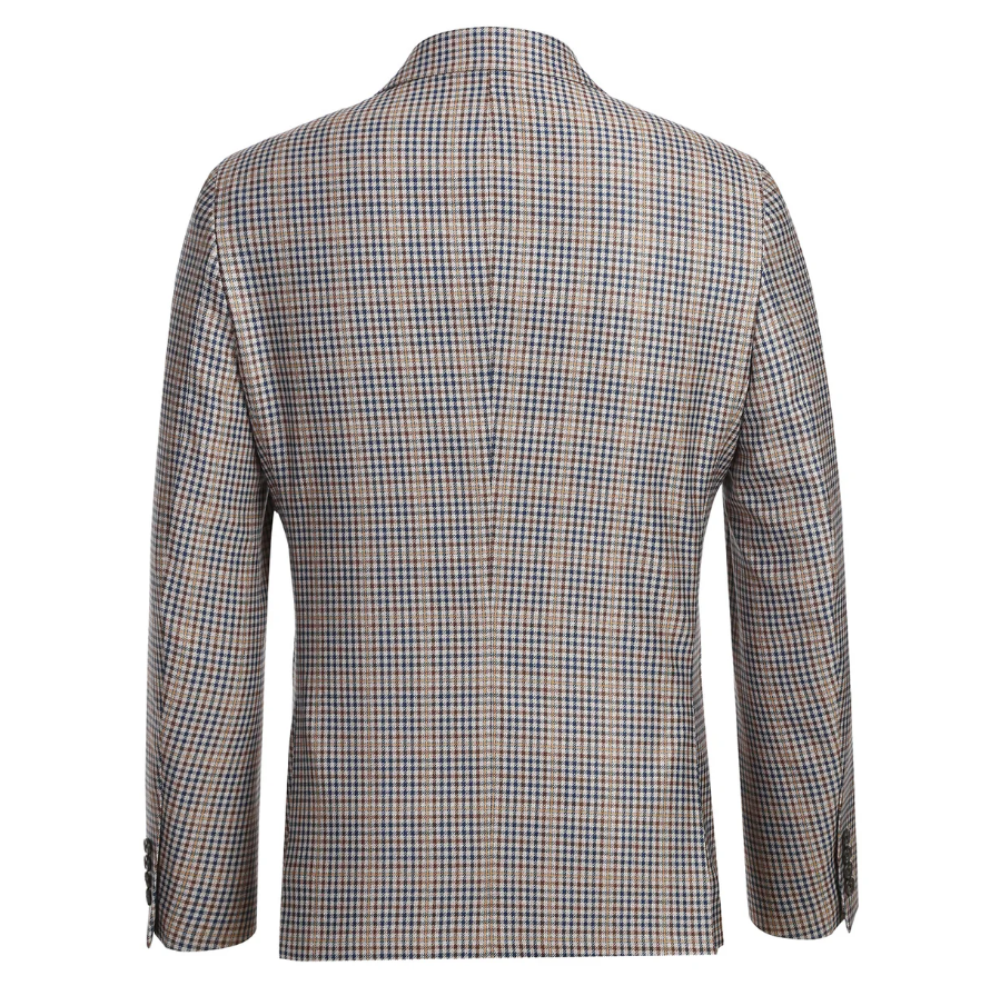 Raphael Brown And Blue Houndstooth Slim Fit Half Canvas Notch Lapel Two Button Blazer