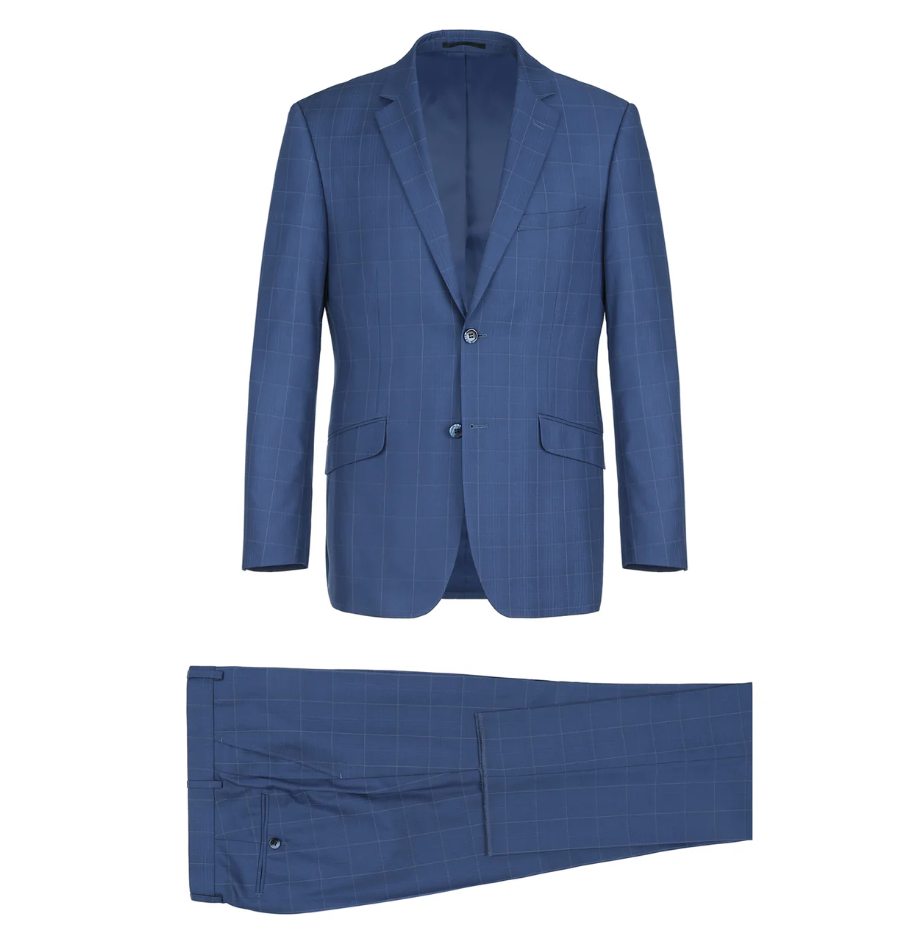 Raphael Blue Windowpane Check Slim Fit Notch Lapel Two Button Suit