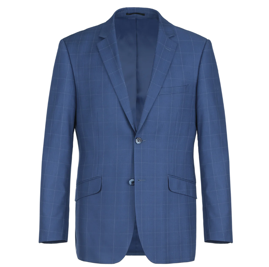 Raphael Blue Windowpane Check Slim Fit Notch Lapel Two Button Suit