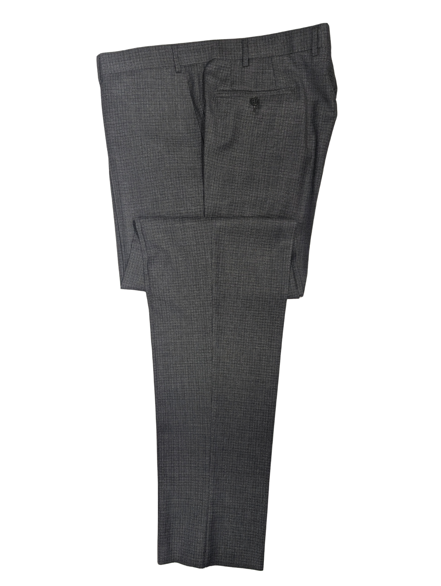 Canali Dark Gray Woven Check Pattern Classic Fit 100% Wool Suit 48R