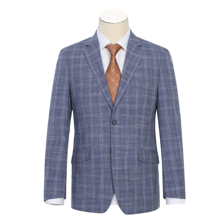 Raphael Blue Checked Slim Fit Stretch Notch Lapel Two Button Suit