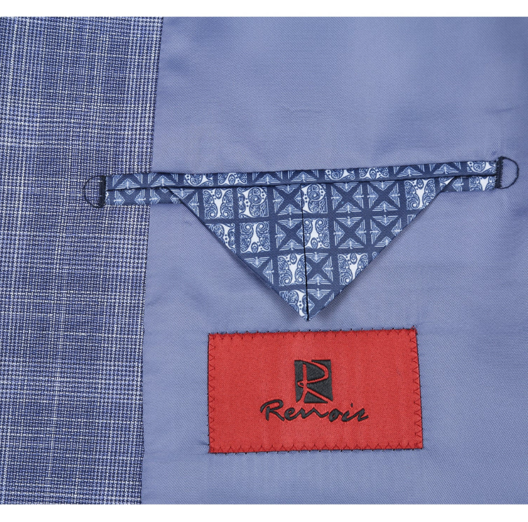 Raphael Blue Checked Slim Fit Stretch Notch Lapel Two Button Suit