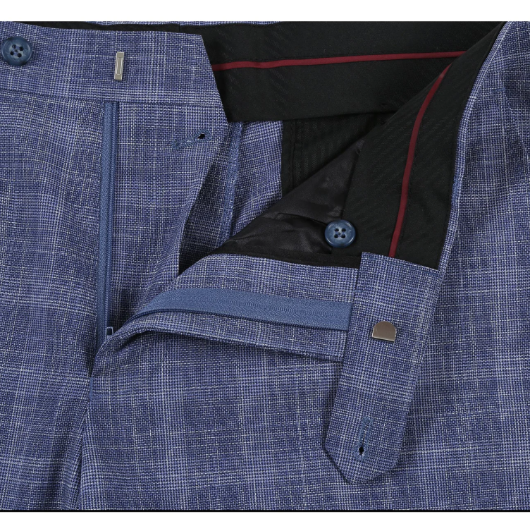 Raphael Blue Checked Slim Fit Stretch Notch Lapel Two Button Suit