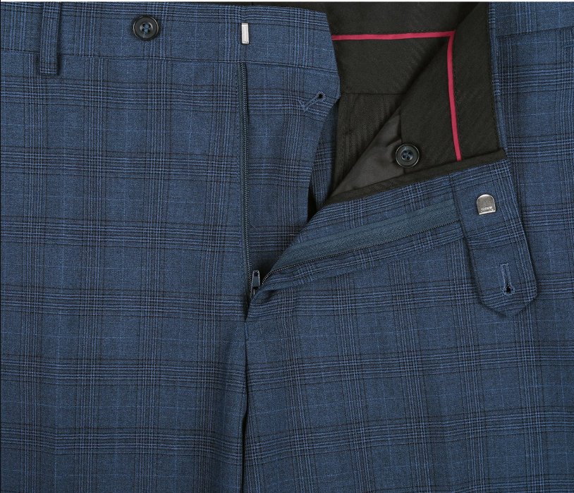 Raphael Blue Plaid Classic Fit Notch Lapel Two Button 3 Piece Suit