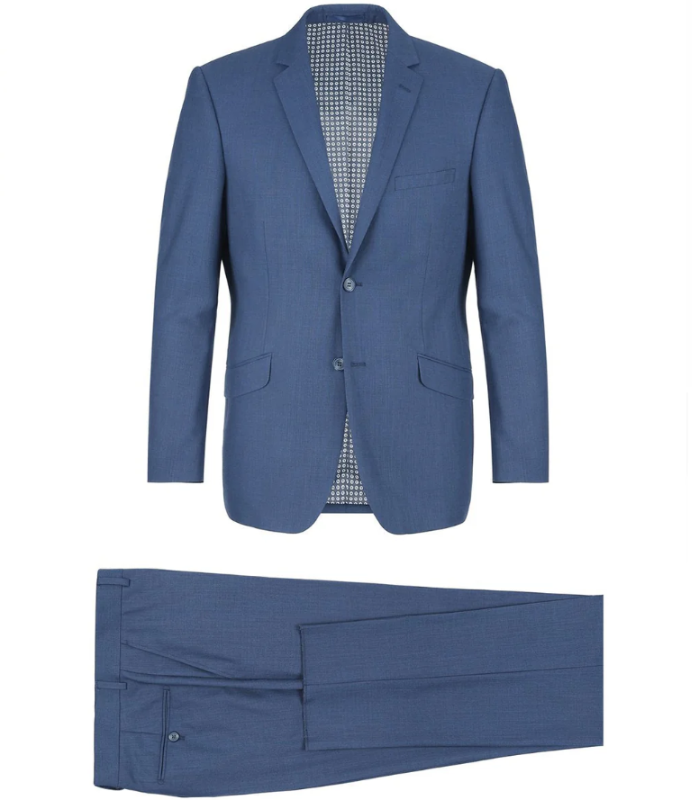 Raphael Solid Textured Blue Notch Lapel Classic Fit Two Button Suit