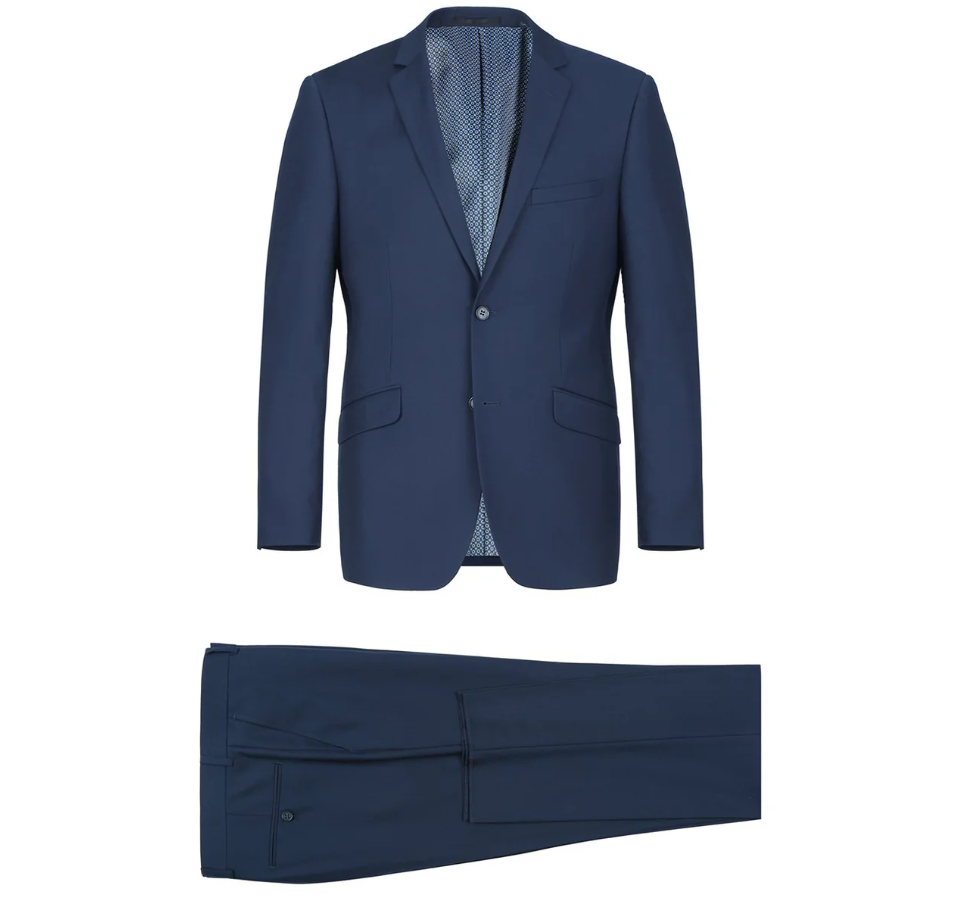 Raphael Solid Blue Notch Lapel Slim Fit Stretch Two Button Suit