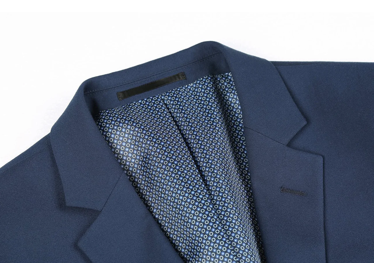 Raphael Solid Blue Notch Lapel Slim Fit Stretch Two Button Suit