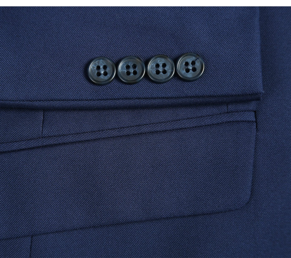 Raphael Men’s Solid Navy Blue Slim Fit Notch Lapel Two Button Suit