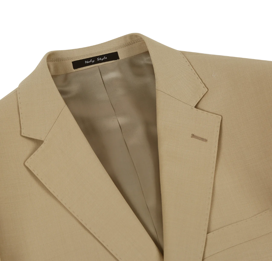 Raphael Men’s Slim Fit Tan Super 170’s Notch Lapel Wool Two Button Suit