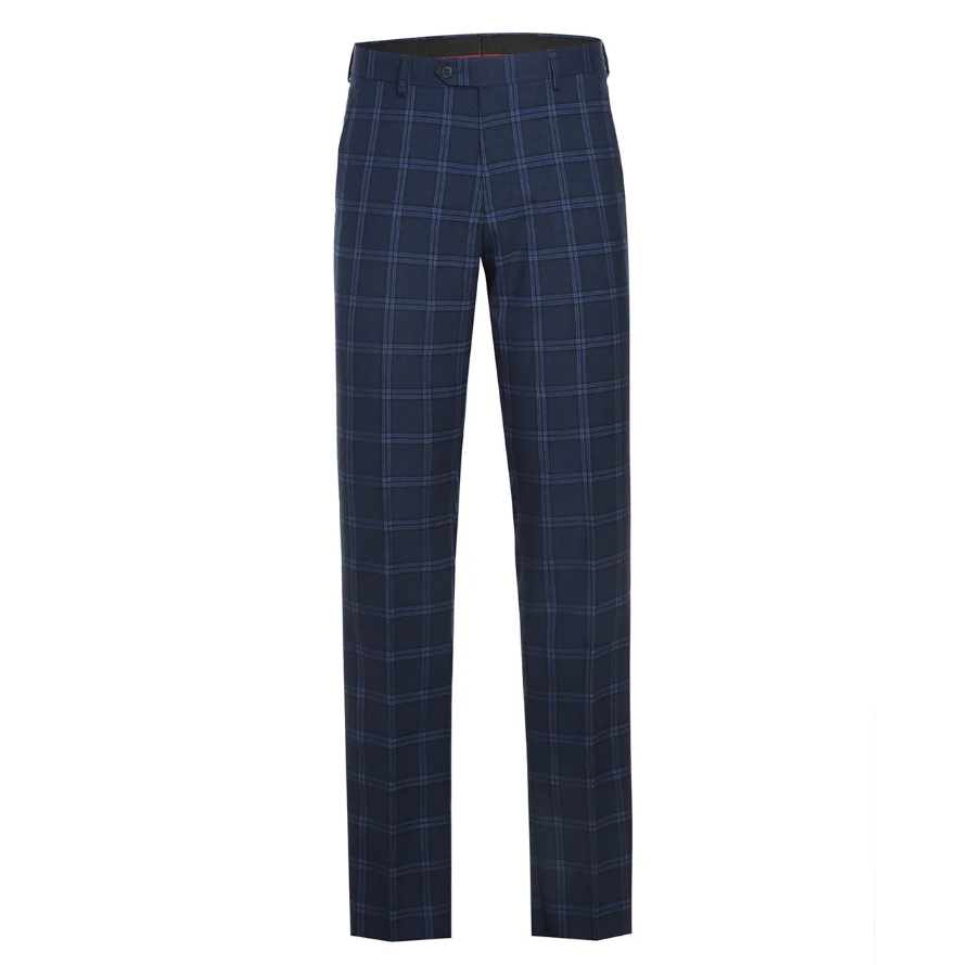 Raphael Windowpane Navy Blue Slim Fit Notch Lapels Two Button Stretch Suit