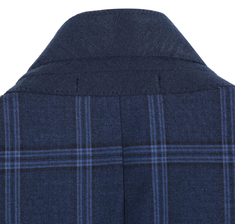 Raphael Windowpane Navy Blue Slim Fit Notch Lapels Two Button Stretch Suit