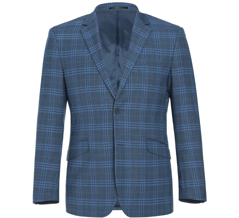 Raphael Blue Windowpane Slim Fit Notch Lapel Stretch Two Button Suit