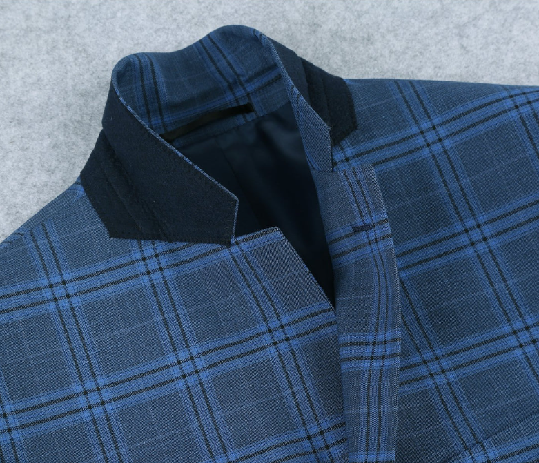 Raphael Blue Windowpane Slim Fit Notch Lapel Stretch Two Button Suit
