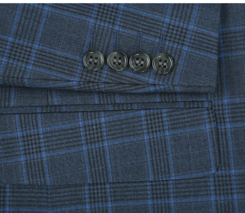 Raphael Blue Windowpane Check Classic Fit Notch Lapel Two Button Suit