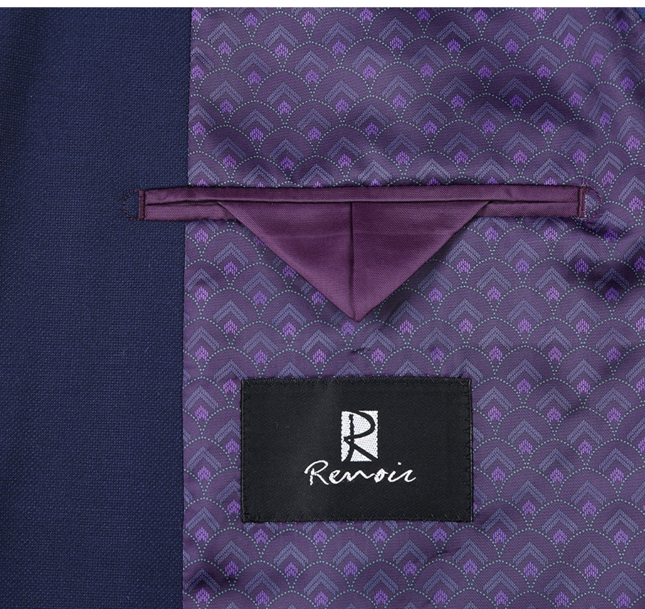 Raphael Navy Blue with Purple Lining Classic Fit Two-Button Notch Lapel Blazer