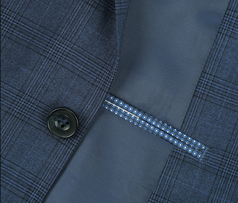 Raphael Blue Plaid Classic Fit Notch Lapel Two Button 3 Piece Suit