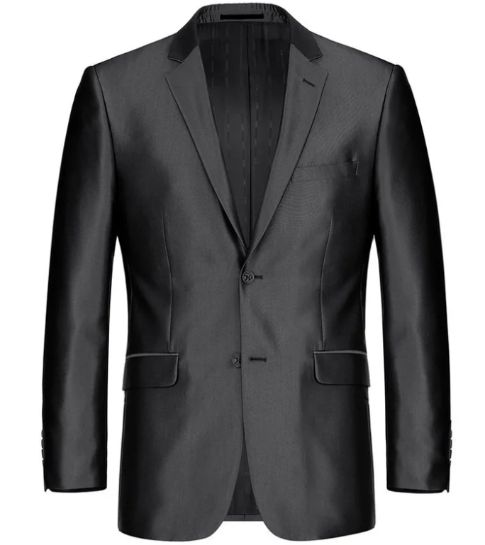Raphael Men’s Black Sharkskin Classic Fit Notch Lapels Two Button Blazer