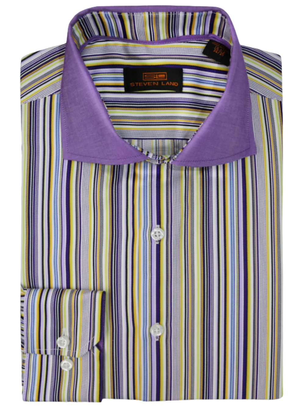Steven Land Lilac Multi-Stripe Contrast Spread Collar Barrel Cuff Cotton Dress Shirt
