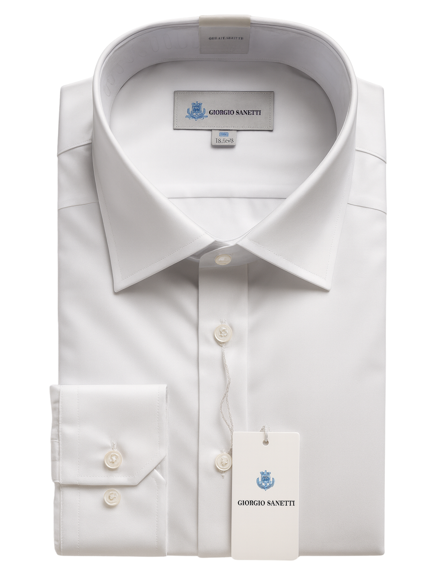 Giorgio Sanetti Solid White Barrel Cuff Spread Collar Bamboo Stretch Dress Shirt