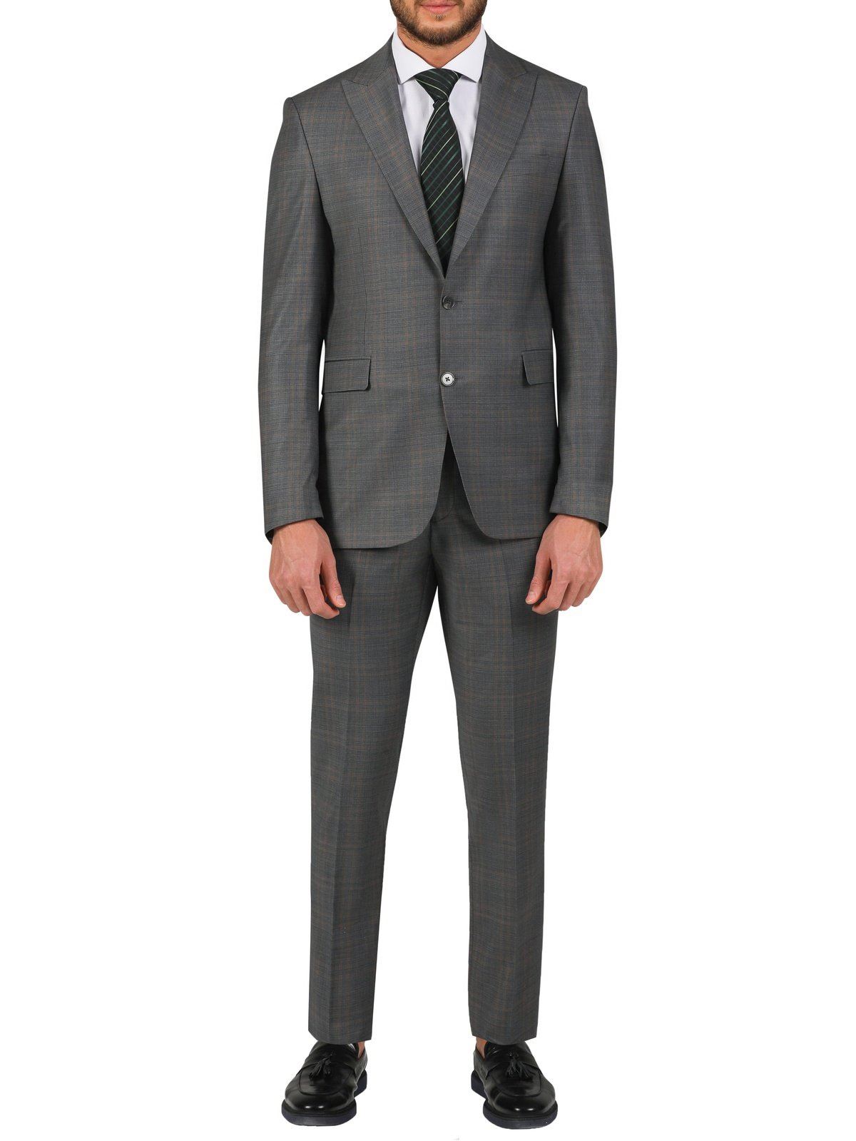 Di'nucci Slim Fit Gray With Light Blue Stripe Peak Lapel Suit