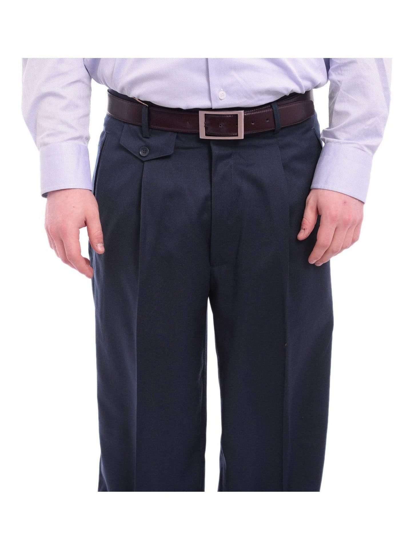 Apollo King Classic Fit Wide Leg Solid Blue-green Pleated Wool Dress Pants