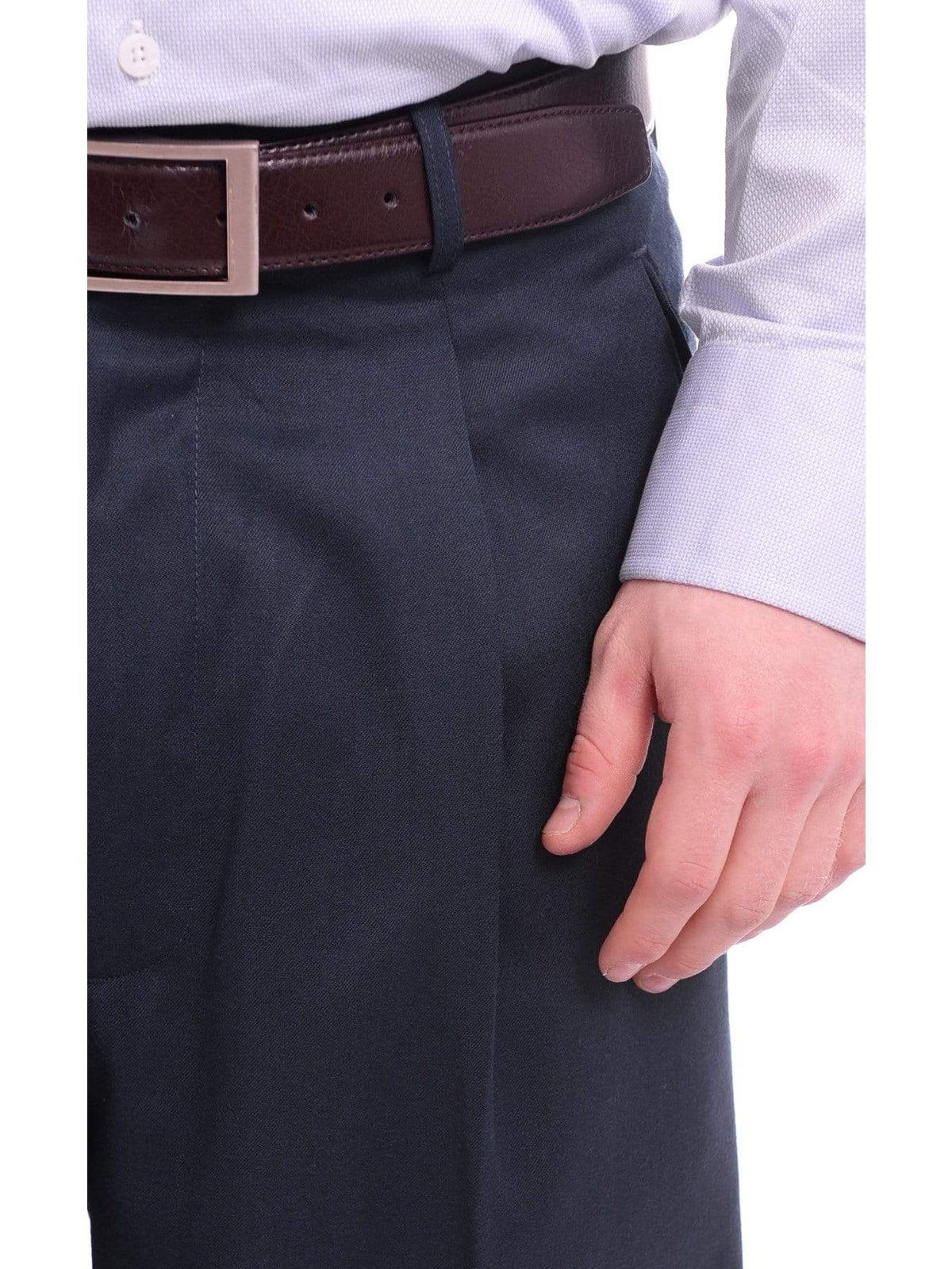 Apollo King Classic Fit Wide Leg Solid Blue-green Pleated Wool Dress Pants