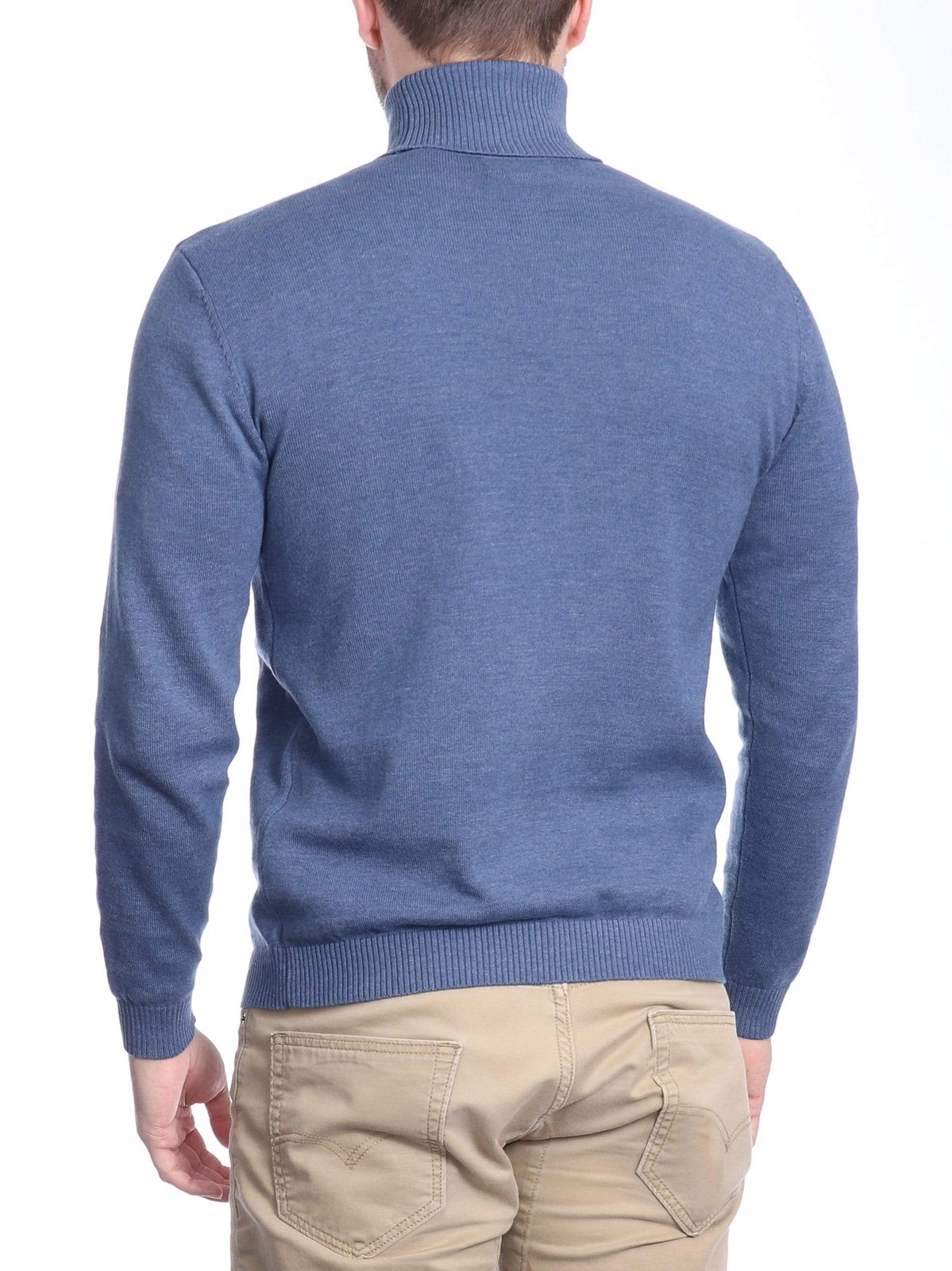 Arthur Black Men's Solid Heather Blue Pullover Cotton Blend Turtleneck Sweater