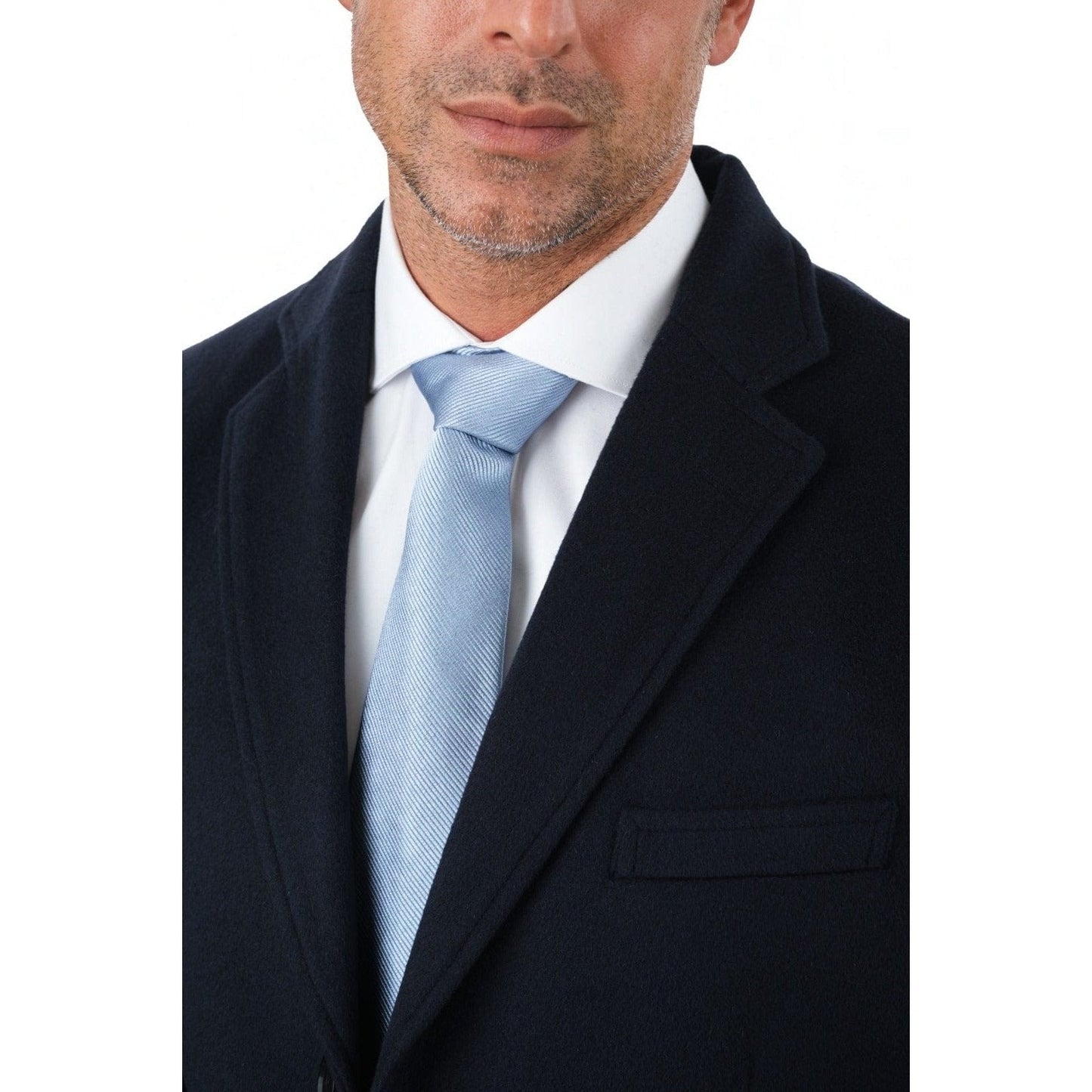 Men's Regular Fit Navy Blue Full Length Wool Cashmere Overcoat Topcoat